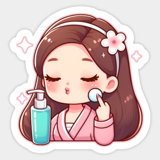 Girl applying skincare cute kawaii Sticker